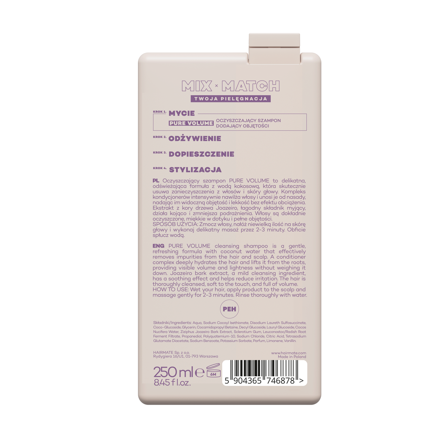 Pure volume shampoo Oczyszczający szampon do włosów dodający objętość, 250 ml
